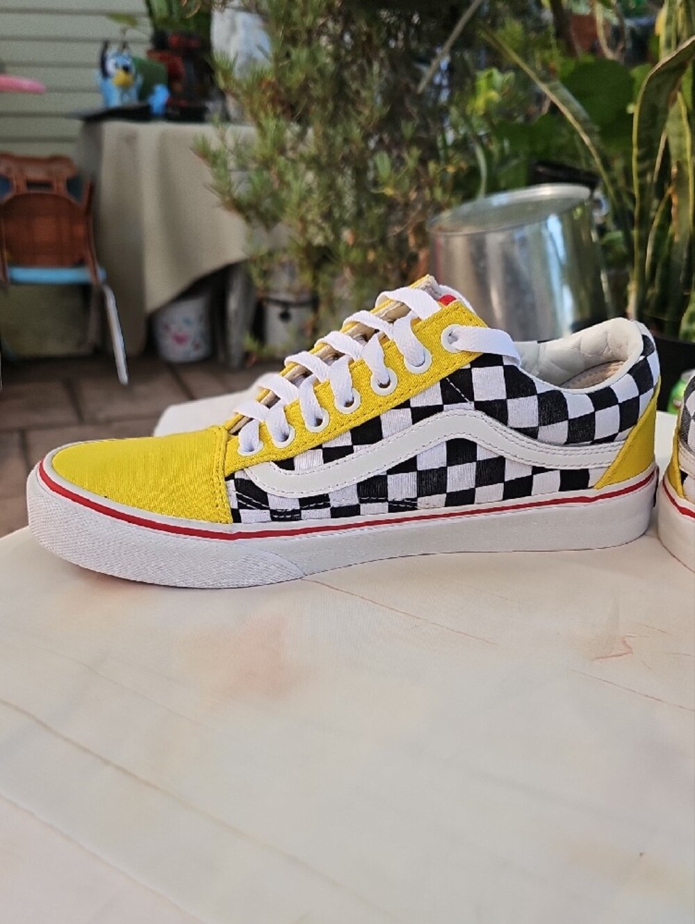 Vans Womens Checkerboard Low Top Sneakers - Yellow/Black/White - Picture 6 of 13